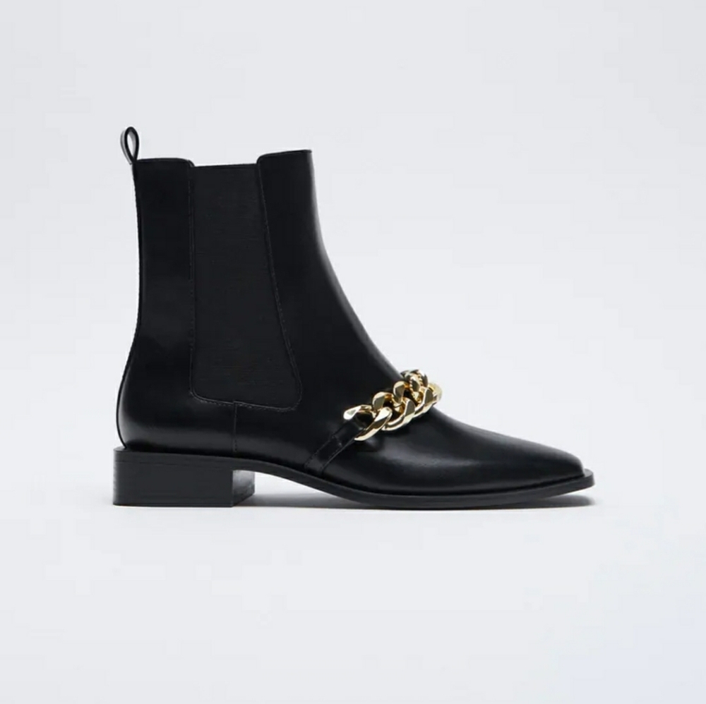 Zara low heel chain ankle boots